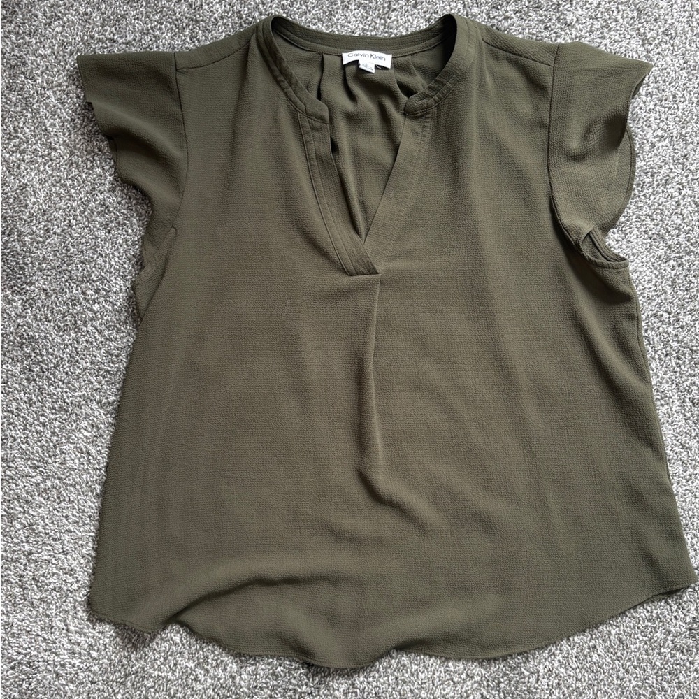 Calvin Klein Flutter Sleeve Green Blouse